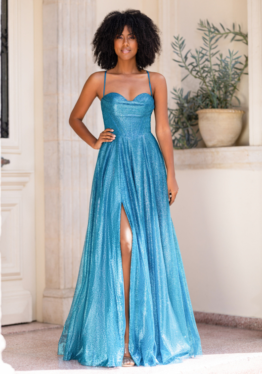 Glitzerndes Abendkleid In Glitter Malibu Blue Christian Koehlert