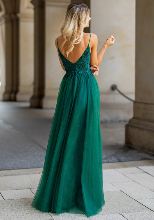 Vestido De Tul Brillante Con Tirantes Finos Glitter Botanical Green