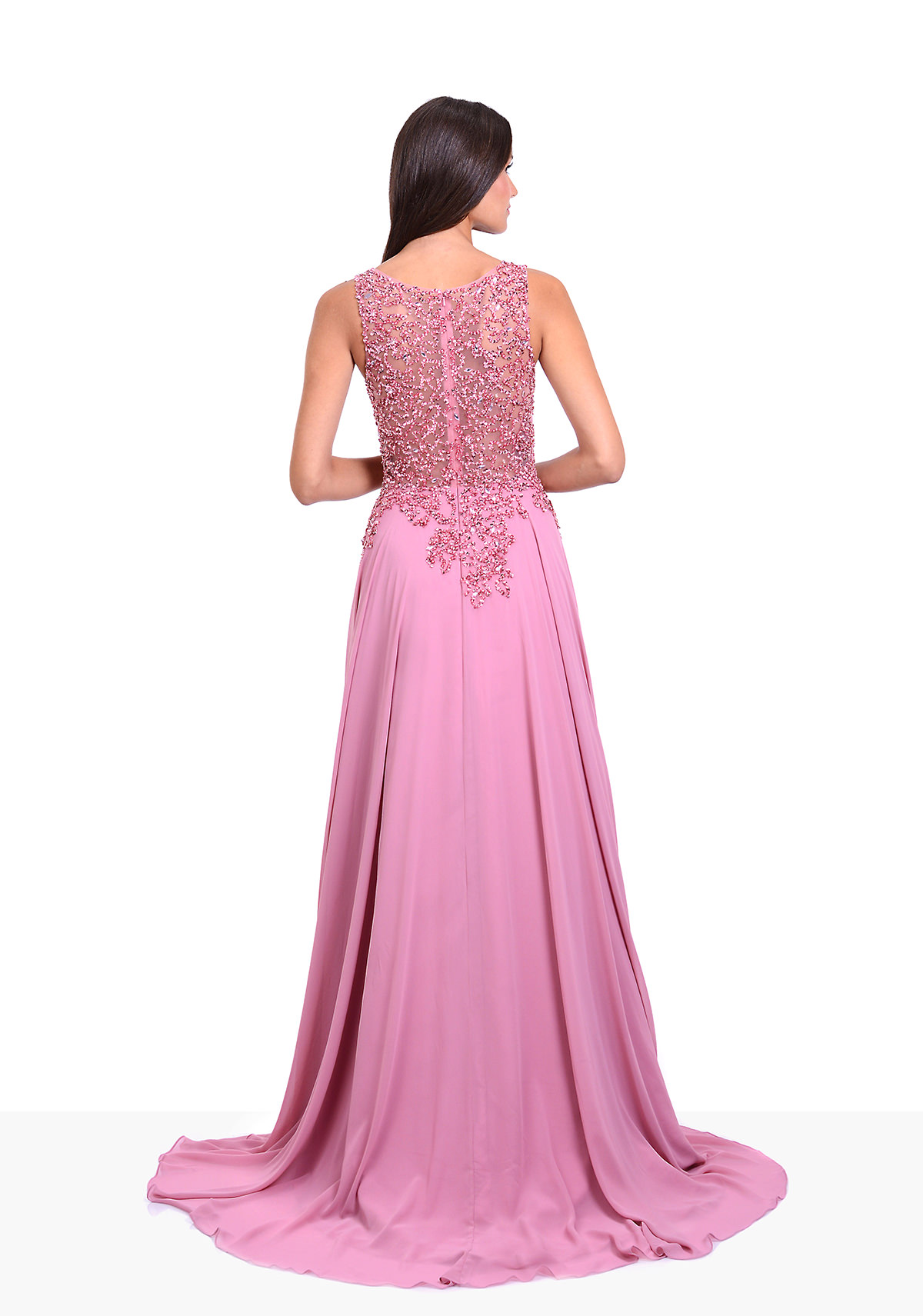 Robe de soirée longue en mousseline de soie à décor de paillettes en