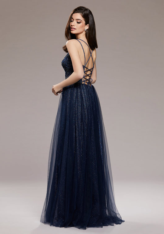 Glitter evening dress with tulle and back lacing in Glitter Ocean ...