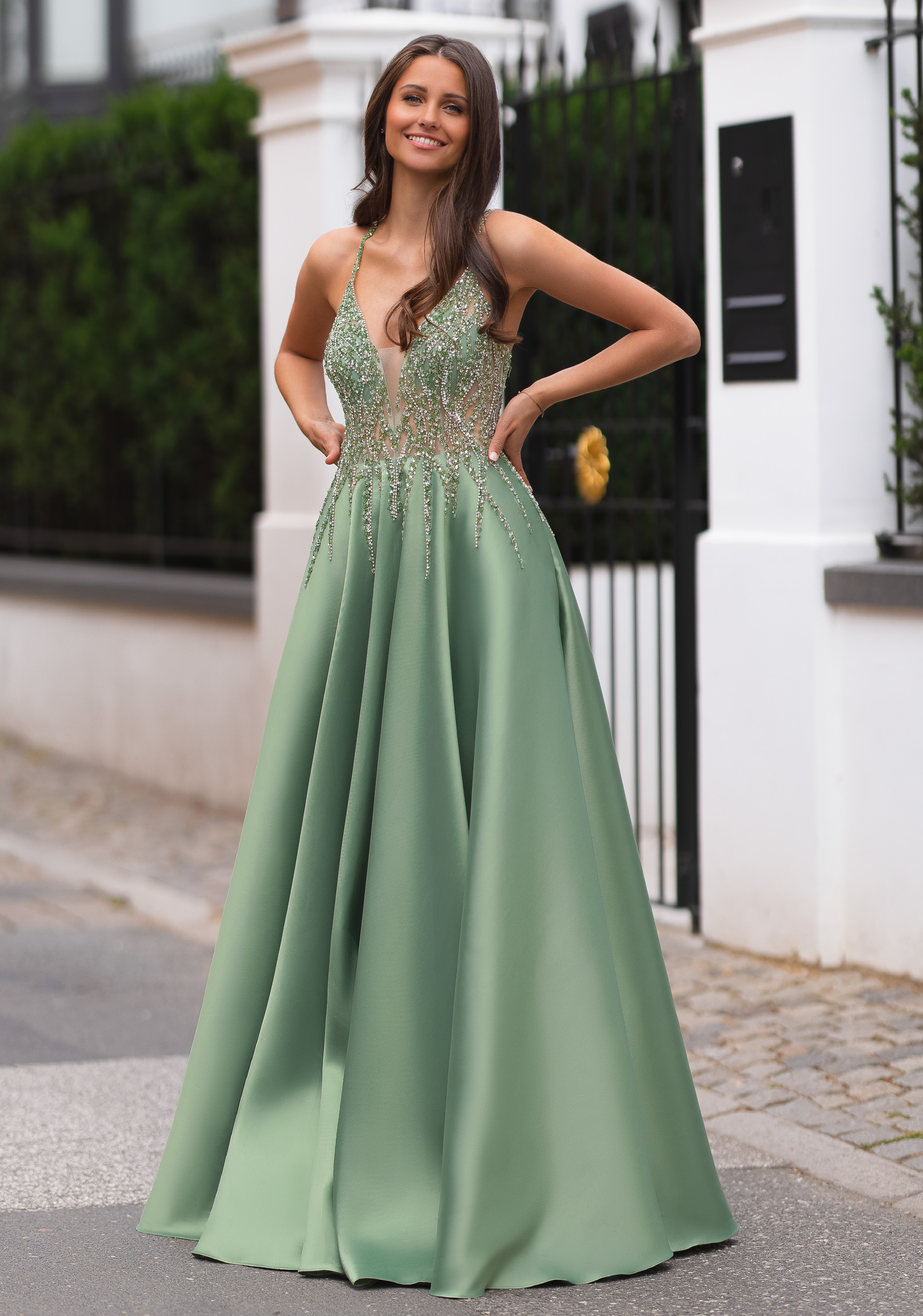 Mikado evening dress with rhinestones in Peppermint Green - Christian ...