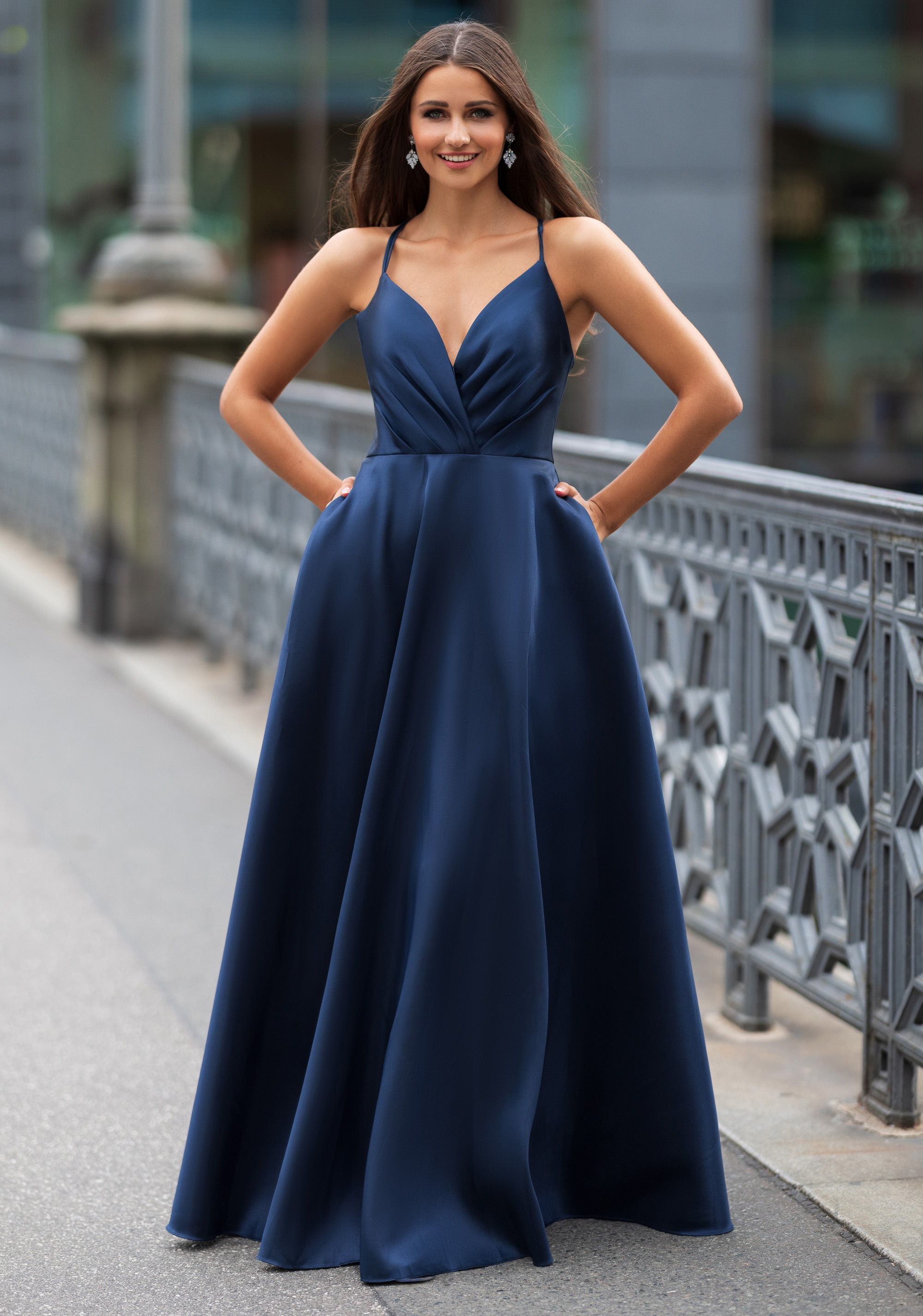 Flared Mikado evening dress in Twilight Blue - Christian Koehlert